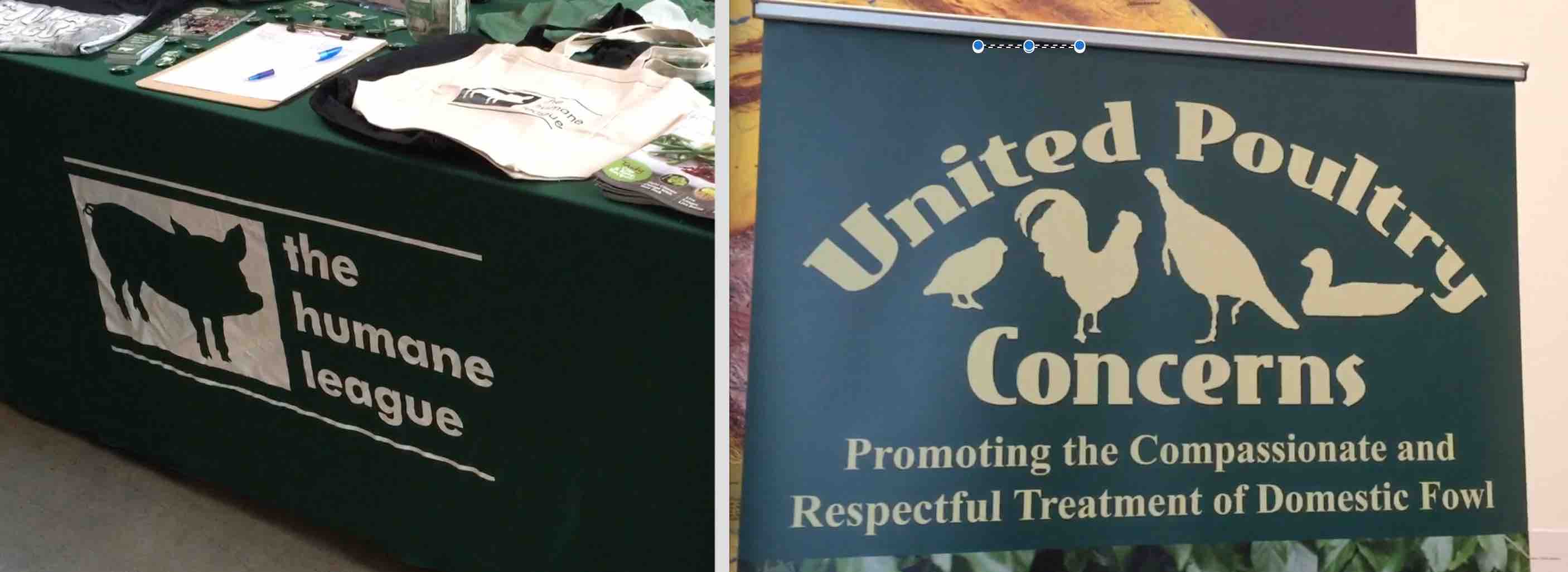 Conference tables and signs.