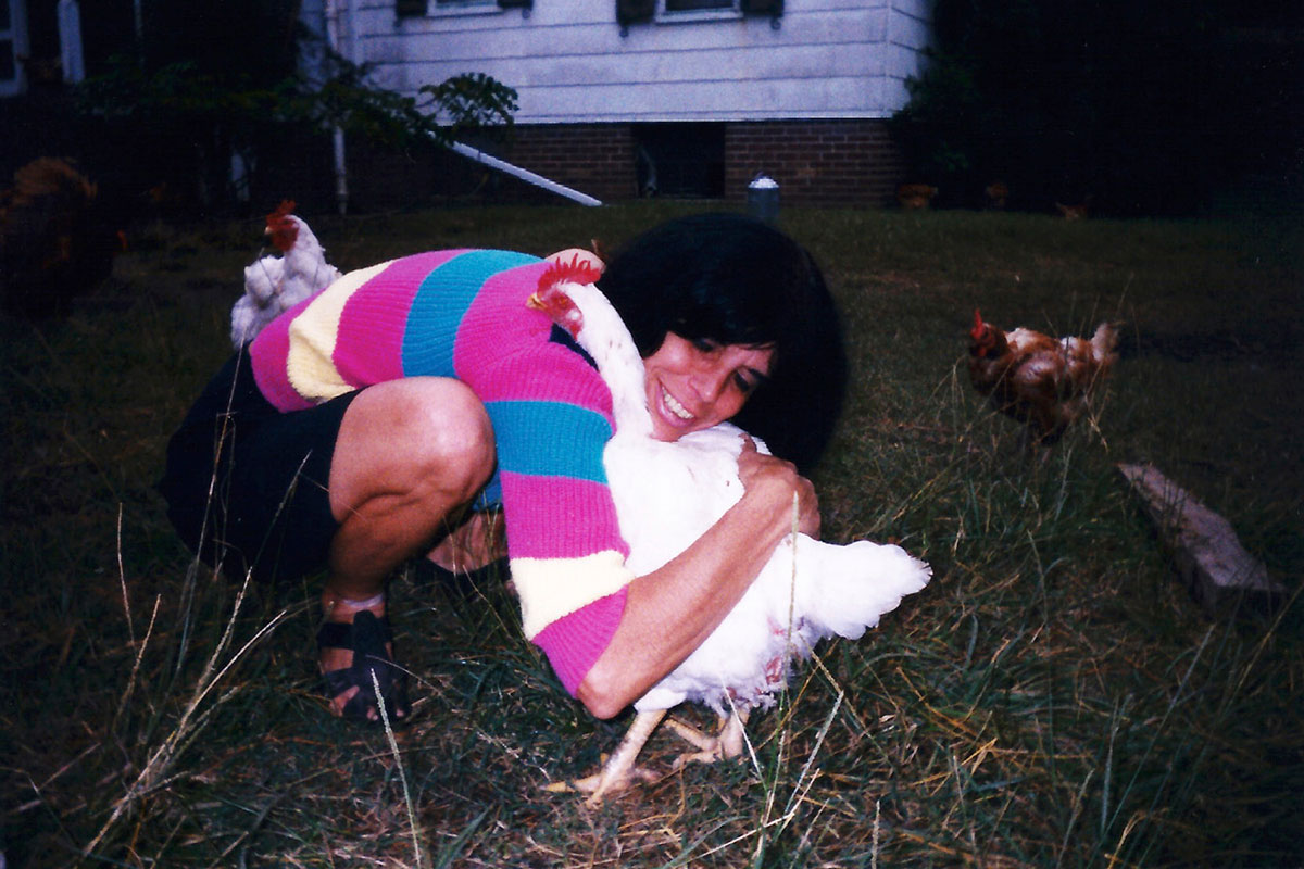 Karen Davis Hugs Alice at United Poultry Concerns