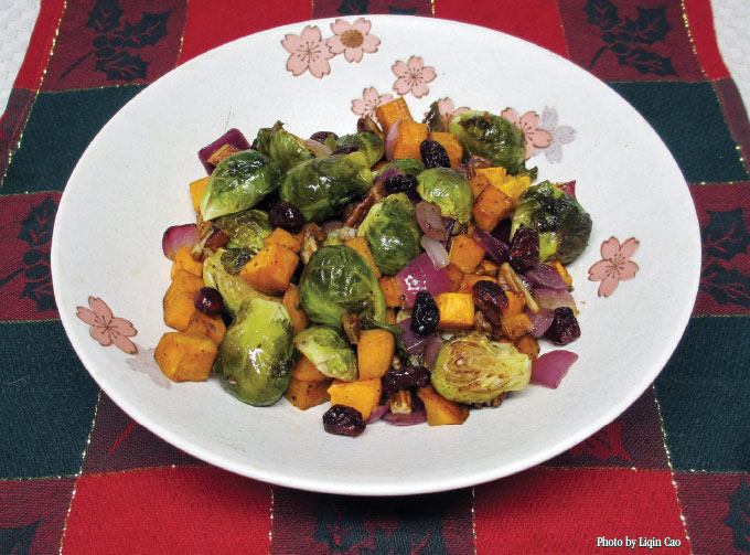 roasted burssels sprouts and sweet potatoes